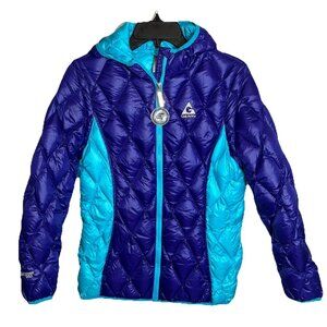 New Gerry Hooded Coat Down & Feather Purple Aqua Zip Up Warm Girls Sz L 14-16